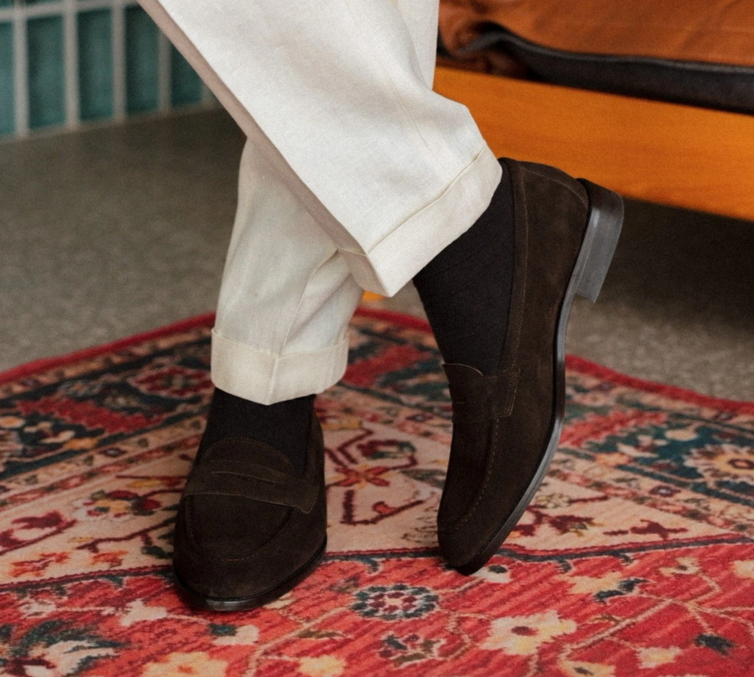 Suede penny loafers